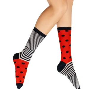 Chaussettes Tabi mixtes Pois et rayures asymétriques en coton