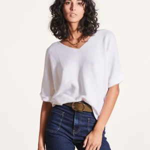 Pull blanc manches courtes col V