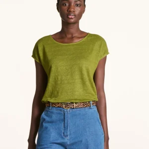 T-shirt droit en jersey lin vert olive