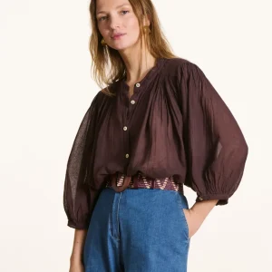 Chemise marron en voile de coton fluide