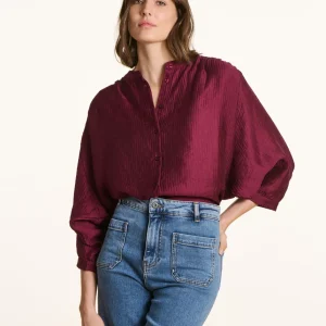 Chemise ample bordeaux à manches longues
