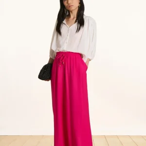 Pantalon large rose fuchsia taille élastiquée