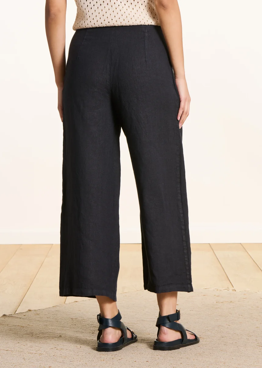 Pantalon large 7/8ème bleu foncé en lin avec pan – Image 4