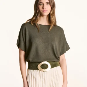 Pull en maille fine kaki encolure bateau