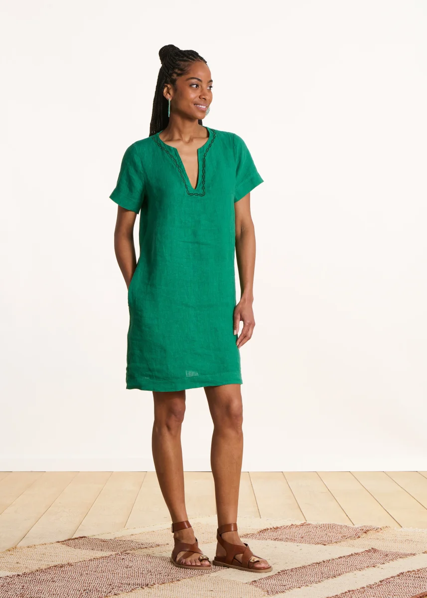 Robe courte droite verte en lin