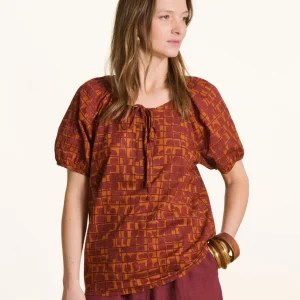 Top à imprimé marron et orange manches courtes