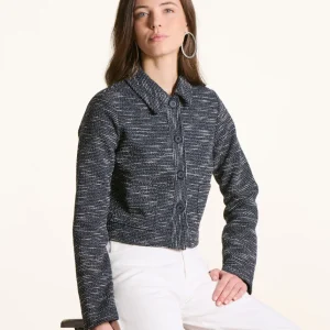 Veste courte bleu marine en milano effet tweed