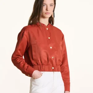 Blouson bomber ample tissu brique