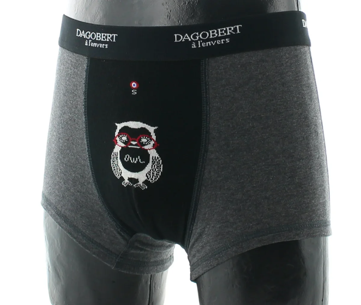 Boxer homme à motif Hibou Gris et Noir