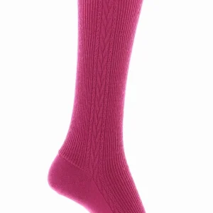 Chaussettes hautes femme en laine peignée mélangée Vieux rose