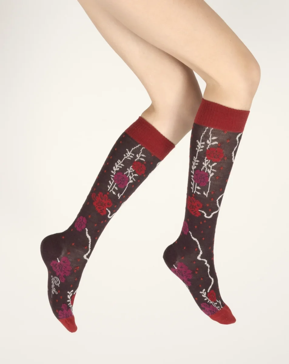 Chaussettes hautes femme laine peignée couleurs d'automne – Image 2