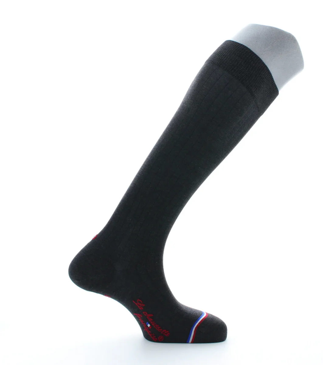 Chaussettes hautes homme Trocadéro en coton fil d'Écosse Anthracite chiné – Image 2