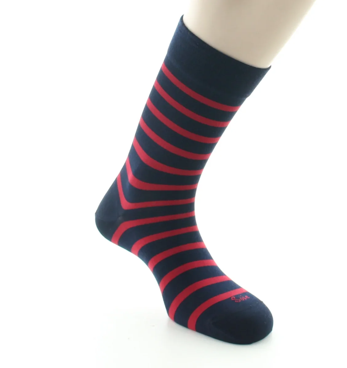 Chaussettes homme en soie - Sans élastique - Marine rayures rouge – Image 4