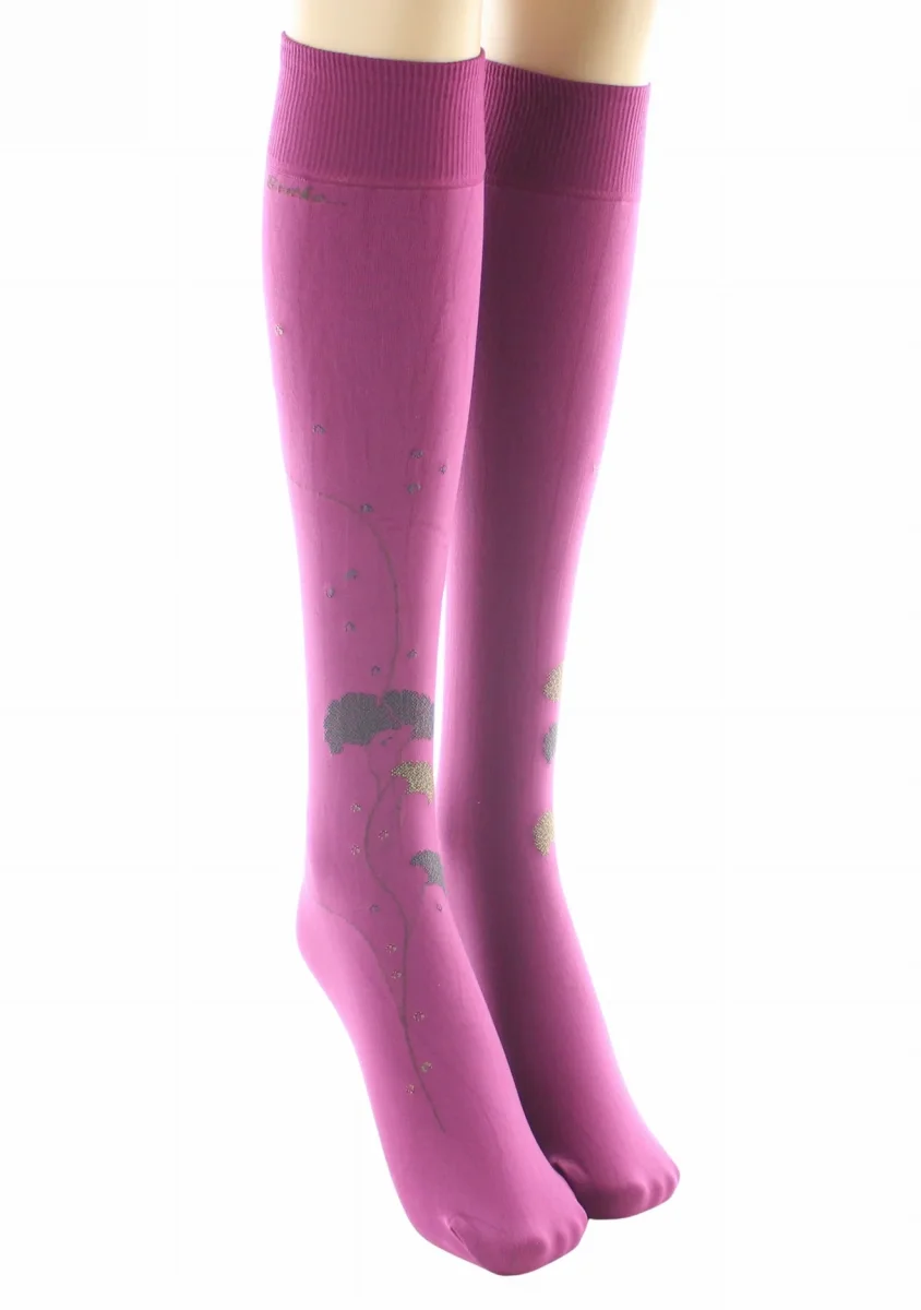 Mi-bas femme 40 deniers Albizia Berthe Fuchsia/Kaki/Gris – Image 4
